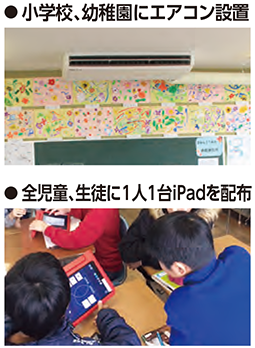 小学校、幼稚園にエアコン設置・全児童、生徒に1人1台iPadを配布